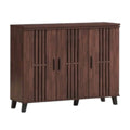 Wide dark wood-look shoe cabinet with vertical slatted doors