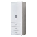White two-door wardrobe with three lower drawers