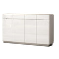 Extra-wide gloss white shoe cabinet with rounded corners, angled view