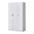 White three-door wardrobe with three lower drawers