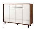 Extra-wide white-front shoe cabinet with walnut-look frame