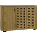 Wide wood-look shoe cabinet with solid and perforated doors