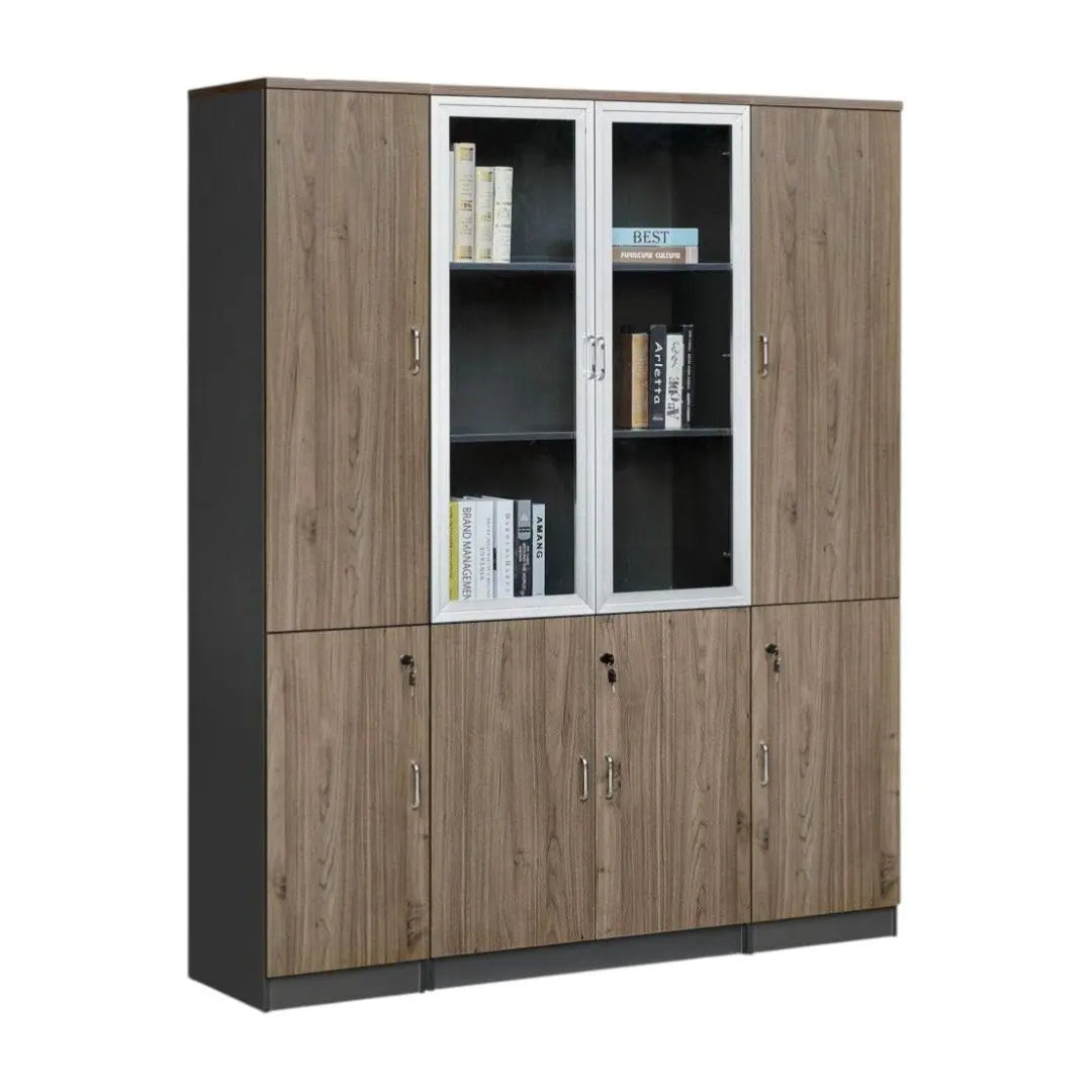 Executive Modular Bookcase | Wood Grain Office Storage Book Cabinet with Lockable Doors Grandeur Furnishings