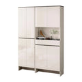 Narrow and wide off-white shoe cabinets displayed together
