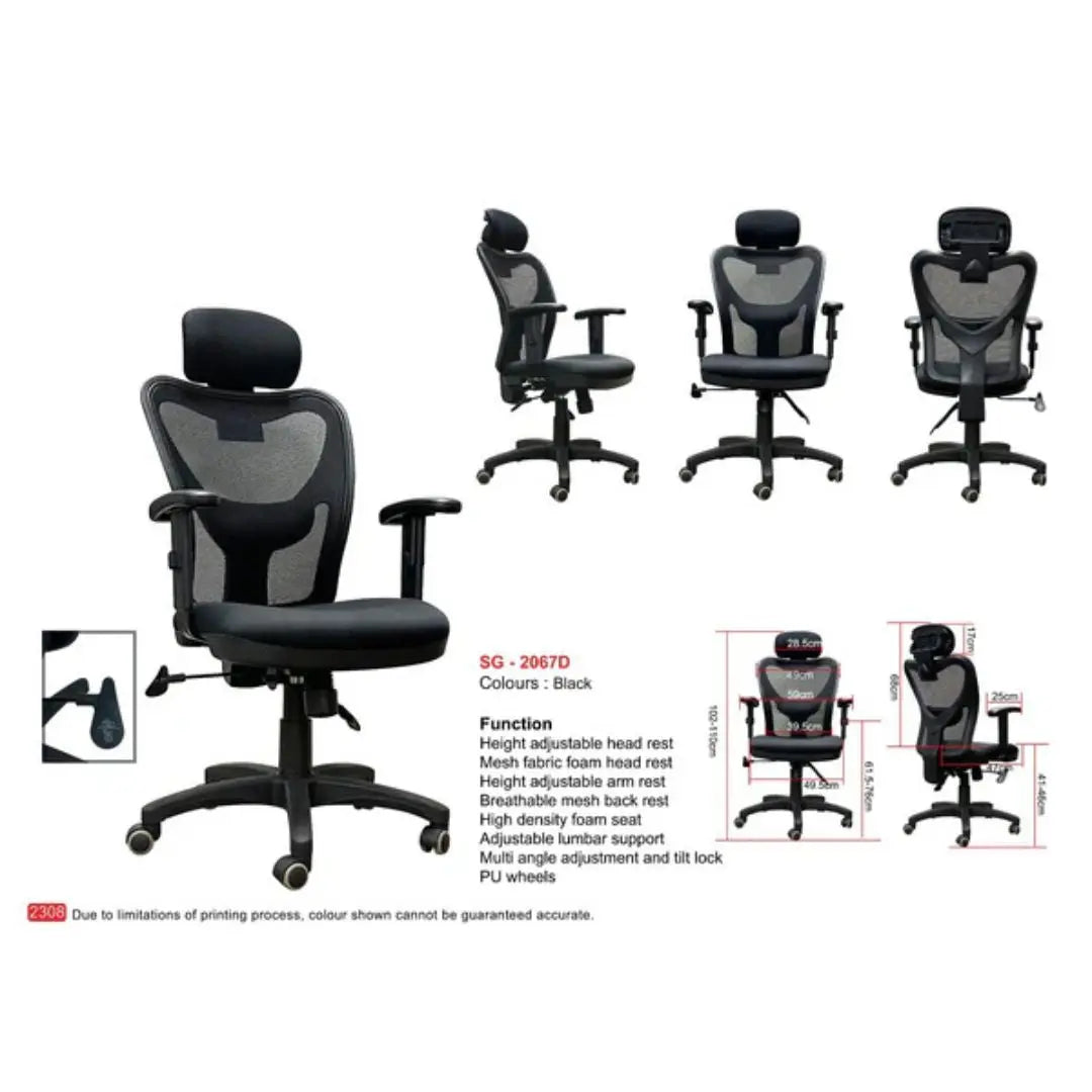 Adjustable Ergonomic Office Chair with Mesh Backrest, Headrest, Armrests & Lumbar Support Grandeur Furnishings