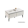 White coffee table with black legs and dimensions