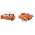 Orange sofa bed with extended bed view and dimensions