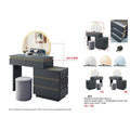 Dark grey dressing table with storage detail insets and dimensions