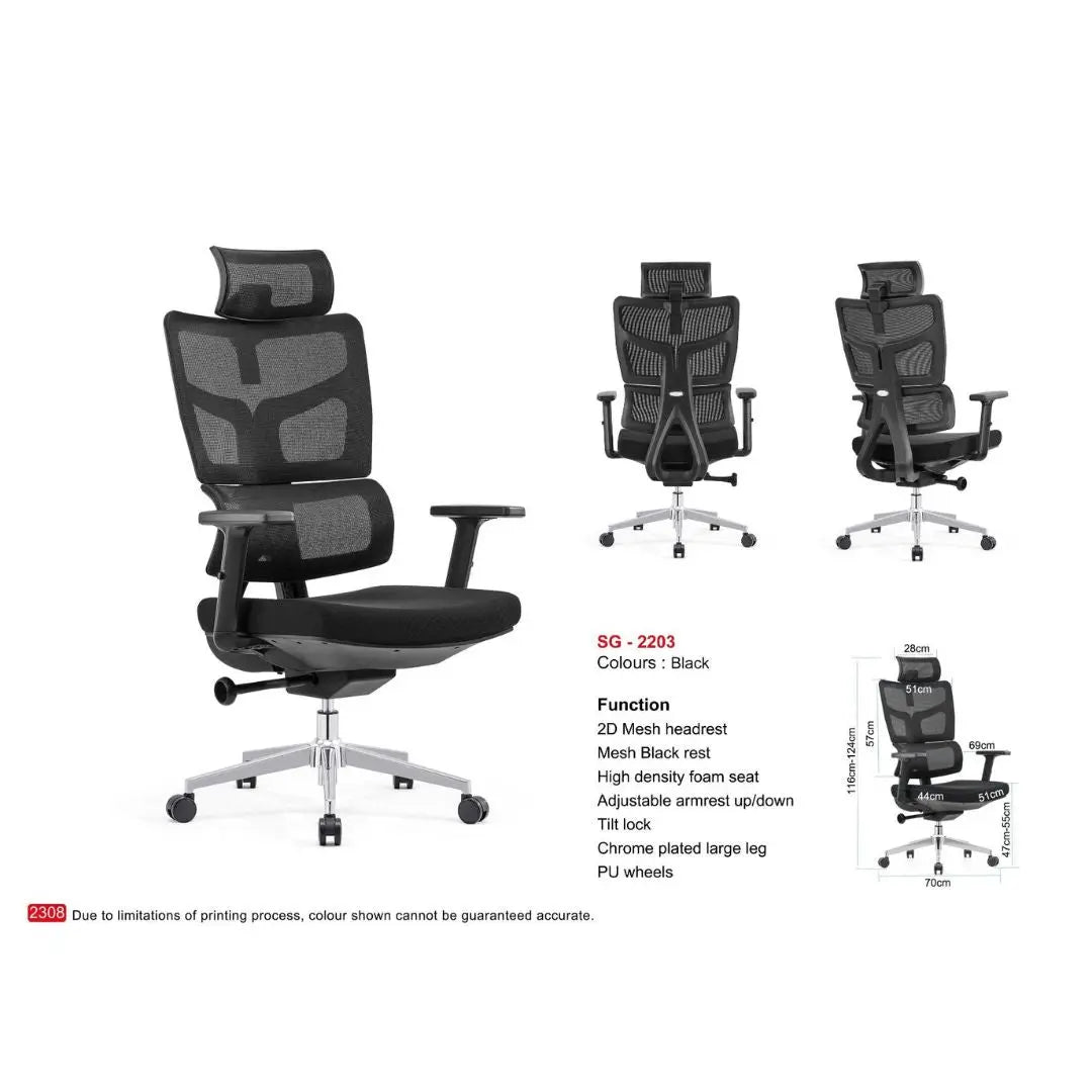 Ergonomic Office Chair with 2D Mesh Headrest, Adjustable Armrests & Chrome Plated Base Grandeur Furnishings