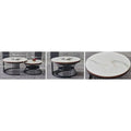 Round nesting tables with white stone-patterned top detail