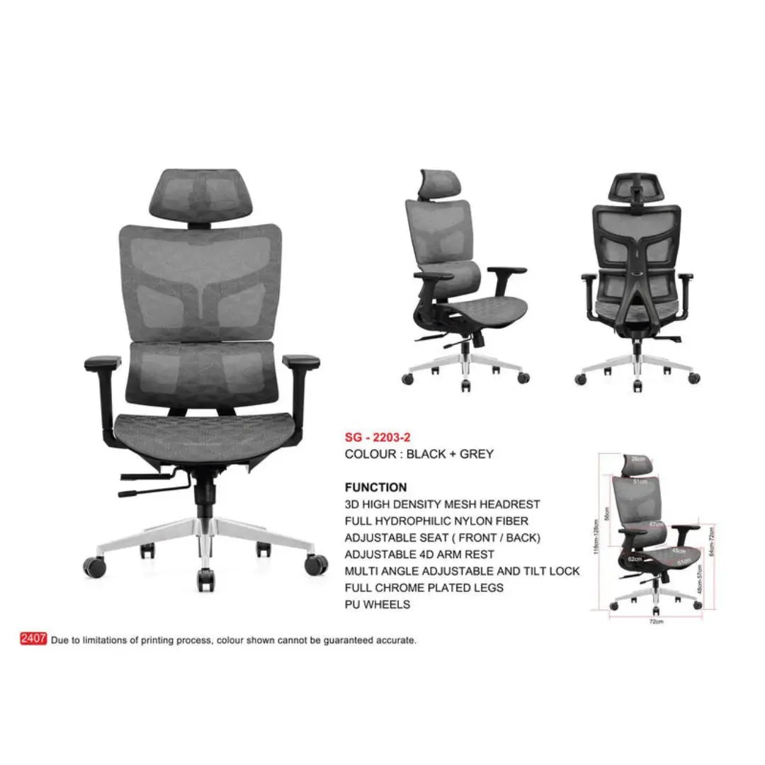Premium Office Chair with Adjustable Headrest, 4D Armrests & Chrome Legs Grandeur Furnishings