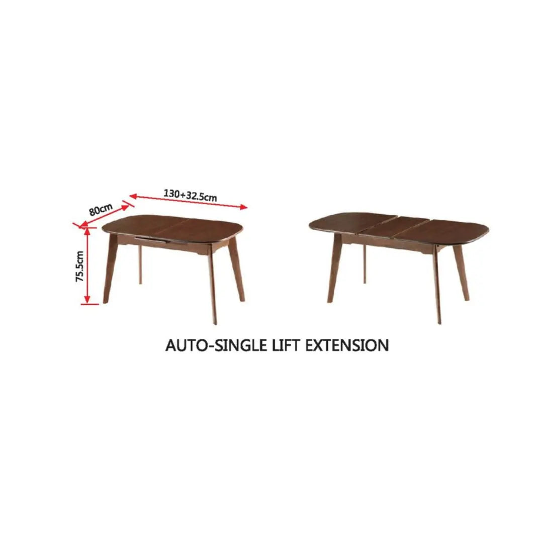 Solid Wood Dining Table Set with Auto-Single Lift Extension & Modern Chairs 1+4 Grandeur Furnishings
