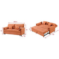Orange sofa bed with extended bed view and dimensions