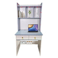 Narrow study desk with upper shelving and pull-out keyboard tray