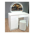 White dressing table with left drawer unit and illuminated arched mirror