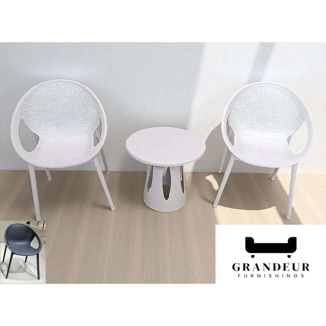 Modern Outdoor Chair and Table Set – Available in White & Black Grandeur Furnishings