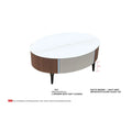 Oval coffee table with fluted sides and size information