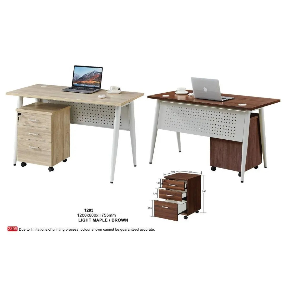 Modern Laptop Desk Study Table with Storage Drawer in Light Maple and Brown Finishes Grandeur Furnishings