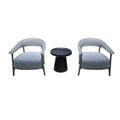 Grey lounge chairs with upholstered seats and black side table