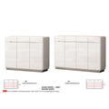 Wide gloss white shoe cabinets with size information