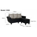 Black sofa and ottoman dimension diagram