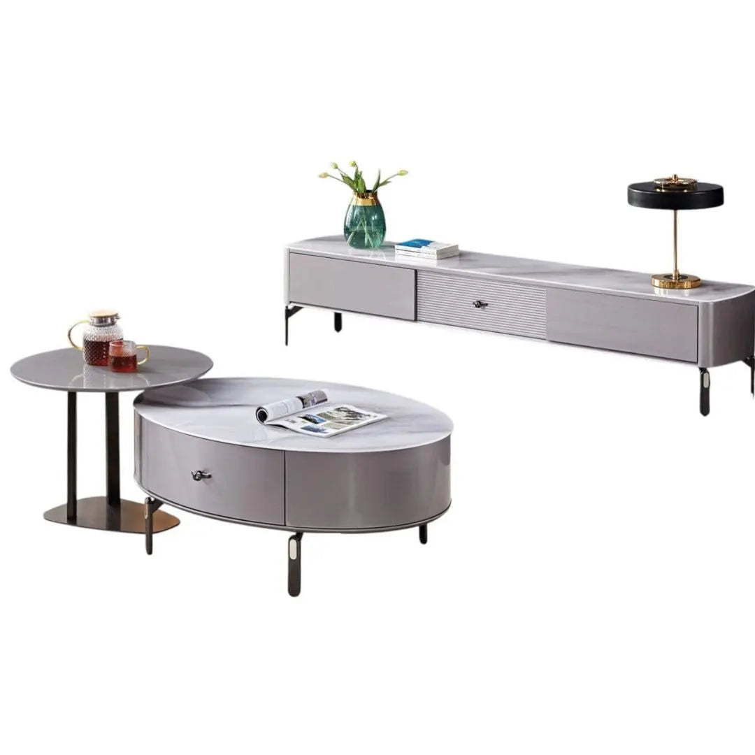 Glass-Top TV Console & Coffee Table Set Grandeur Furnishings