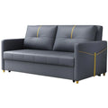 Grey sofa bed with gold-coloured trim, angled front view