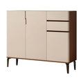 Beige shoe cabinet with right drawers and brown sides