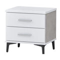 White-front bedside table with grey sides and black legs