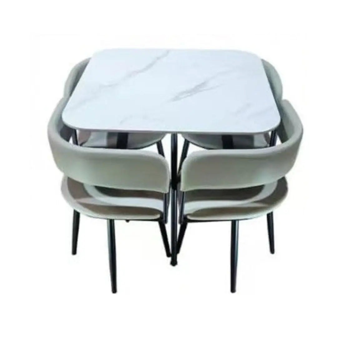 Modern 1+4 Dining Table Set with Sintered Stone Top & 4 Upholstered Chairs Grandeur Furnishings