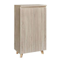 Narrow light wood-look shoe cabinet with two doors