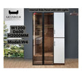 Brown glass-door wardrobe with white side cupboard and dimensions