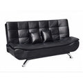 Black tufted PU sofa bed with two cushions and metal legs