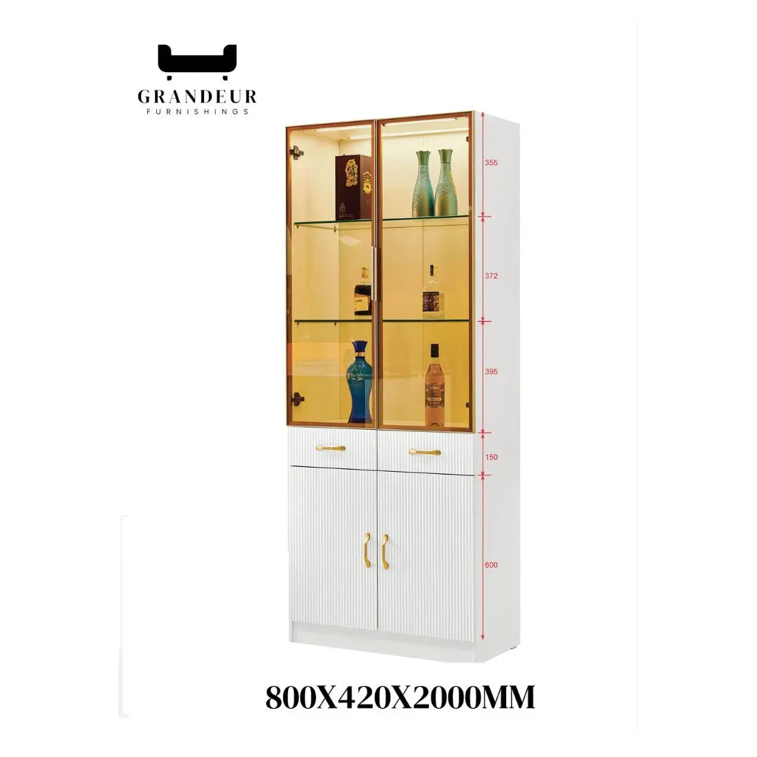 Modern Glass Display Cabinet with Storage Grandeur Furnishings