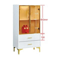 Gold-coloured glass display cabinet with two lower drawers