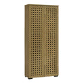 Tall wood-look shoe cabinet with perforated double doors