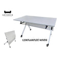 White folding study table with folded view inset and dimensions