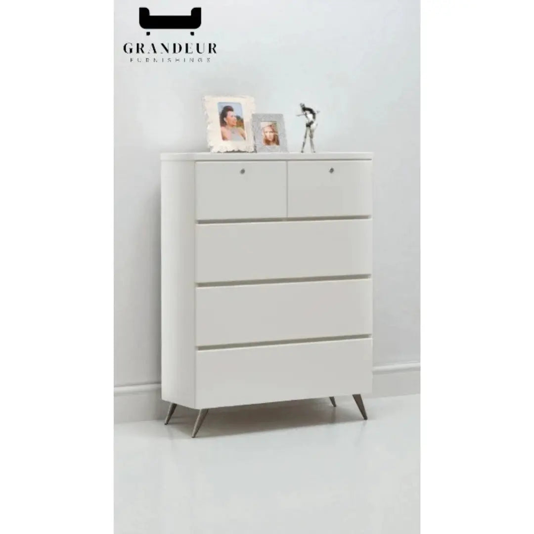 5-Drawer Storage Chest of Drawers in White, Champagne, or Dark Grey Grandeur Furnishings