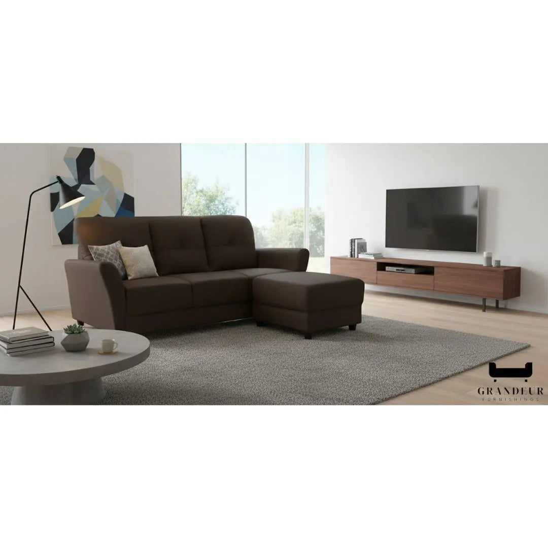 3 Seater Faux Leather Sofa with Ottoman Stool  - 3 Seater Couch Foot Stool Grandeur Furnishings