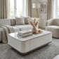 Elora Luxury Stone Top Coffee Table  – White Gloss Living Room Center Table with Storage Drawers & Rounded Safety Edges Grandeur Furnishings