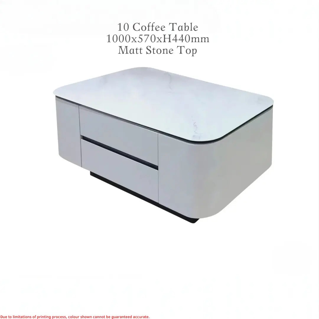 Monarc Matte Stone Top Coffee Table - Modern Luxury Center Table with 2 Storage Drawers | Rounded Safety Corner Grandeur Furnishings