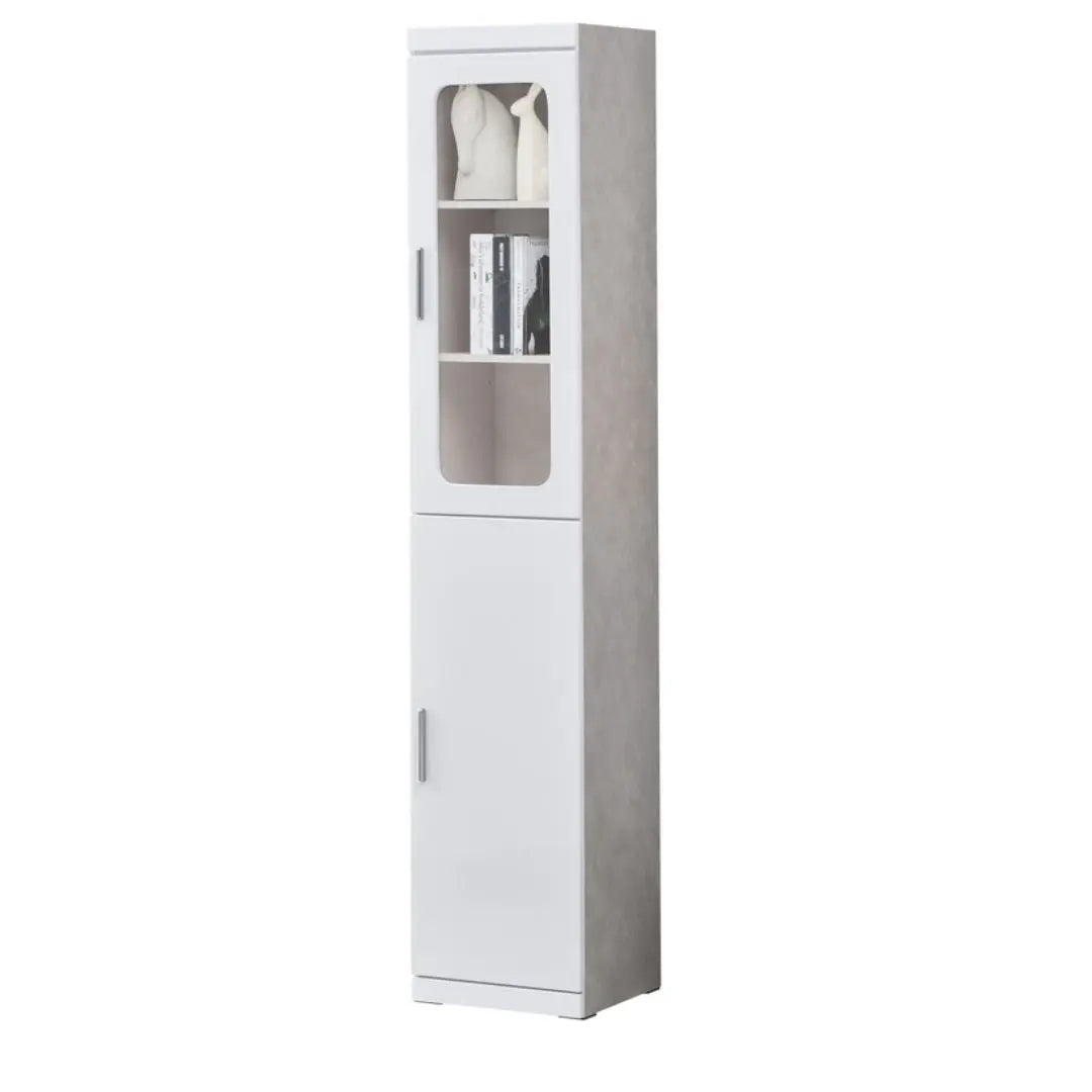 Multi-Storage Book Cabinet with Glass Doors & Drawers – White Finish Grandeur Furnishings