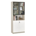 White and grey book cabinet with upper display shelves