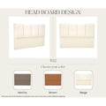 T02 upholstered headboard with vertical panels, shown in beige with mocha, brown and beige colour options