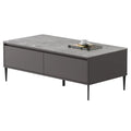 Grey rectangular coffee table with stone-patterned top and storage drawer