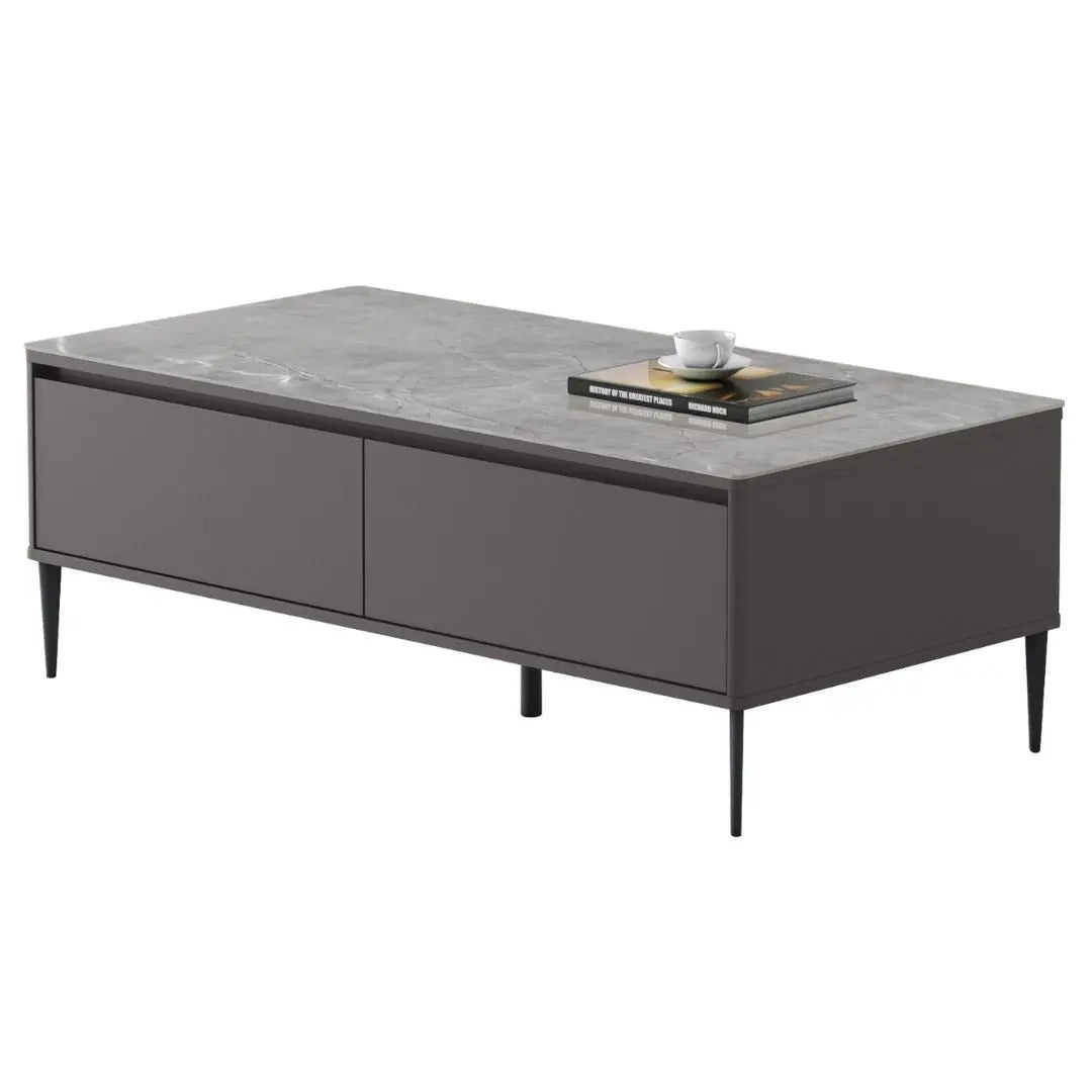Contemporary Sintered Stone Coffee Table with Storage Grandeur Furnishings