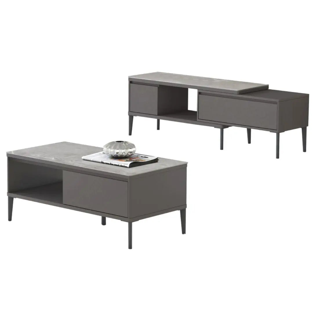 TV Console & Coffee Table Set – Gloss White or Gloss Grey Finish with Sintered Stone Top Grandeur Furnishings