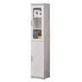 Narrow grey book cabinet with glazed upper door