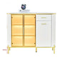 Glass Display Side Cabinet with LED Lights & Sintered Stone Top Storage Solution Grandeur Furnishings