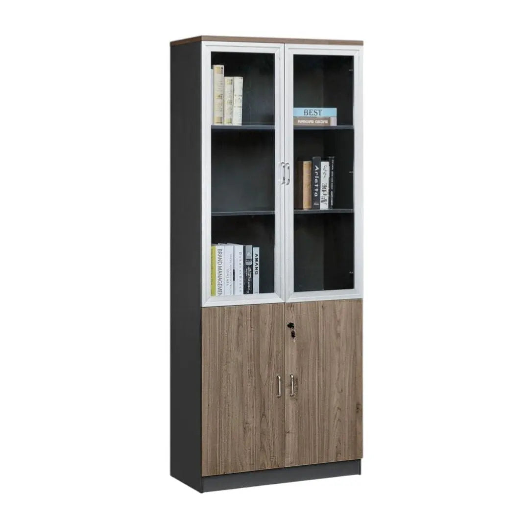 Executive Modular Bookcase | Wood Grain Office Storage Book Cabinet with Lockable Doors Grandeur Furnishings